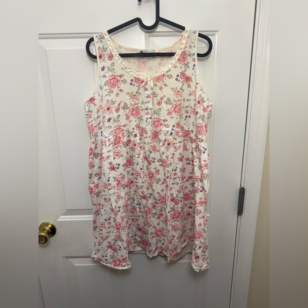 Vintage Floral Cotton Nights Short Sleep Dress Size Medium